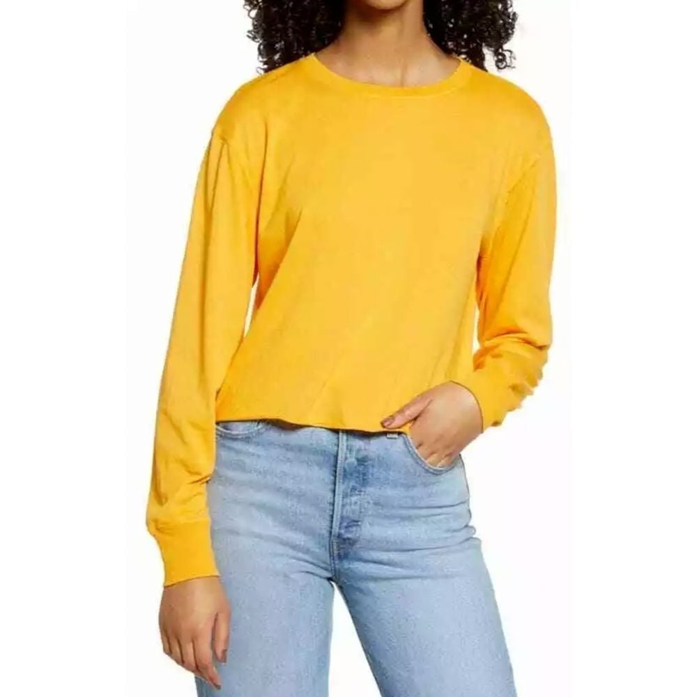 BP Nordstrom Womens Orange Slice Long‎ Sleeve Cropped Knit Top Shirt Size XS New